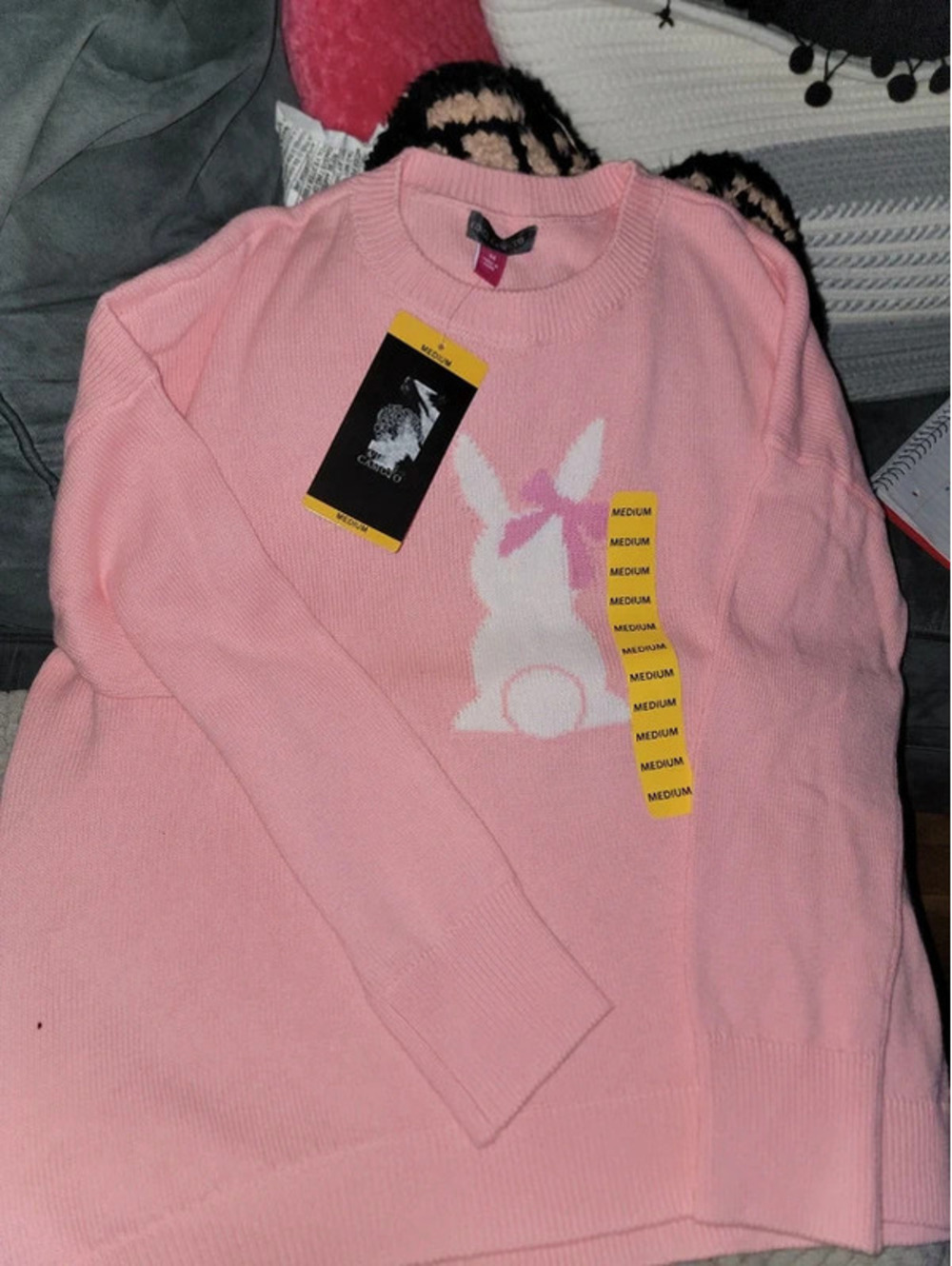 Vince camuto womens medium pink bunny easter sweater